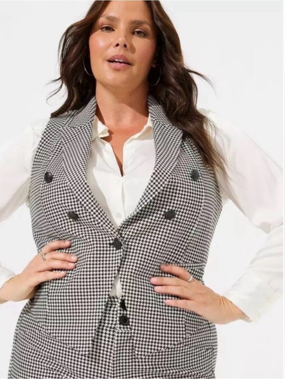 torrid Black and White Houndstooth Double-Breasted Vest